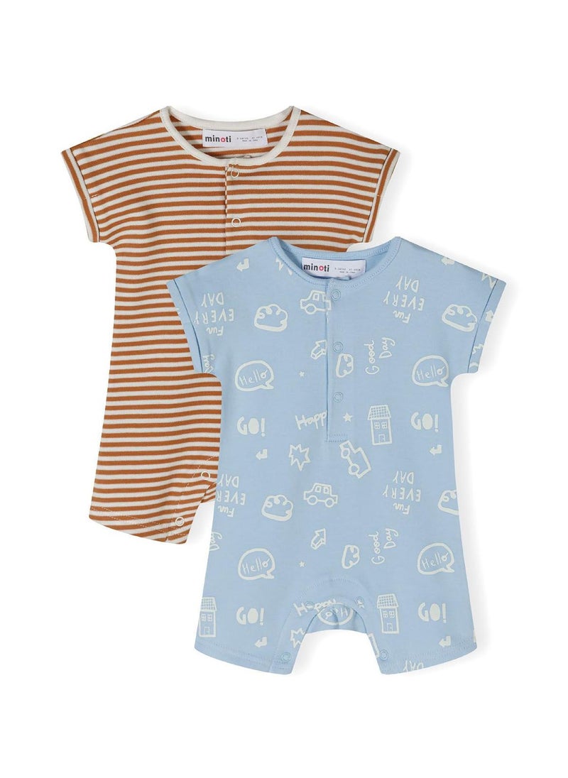 MINOTI 2-Pack Baby Rompers with Short Sleeves and Snap Closures  - Image 1