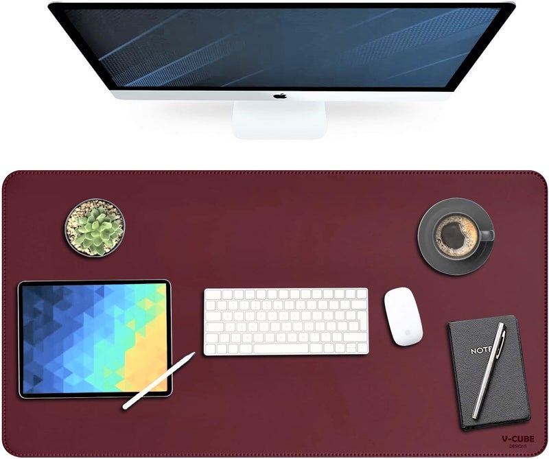 V-CUBE Designs Desk Mat|90X45cm|2.4mm Thick(Padded)|Premium Vegan Leather Laptop Mat/Extended Mouse Pad/Stitched, Reversible, Sturdy Deskspread |High Tear/Peel Strength|Anti-Slip,Splash-Proof| Maroon - Image 5