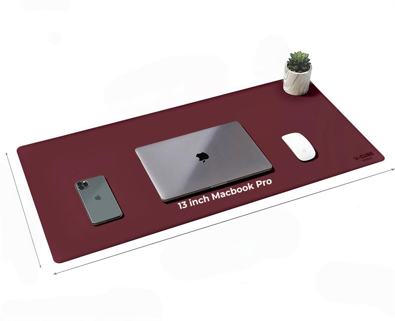 V-CUBE Designs Desk Mat|90X45cm|2.4mm Thick(Padded)|Premium Vegan Leather Laptop Mat/Extended Mouse Pad/Stitched, Reversible, Sturdy Deskspread |High Tear/Peel Strength|Anti-Slip,Splash-Proof| Maroon - Image 2