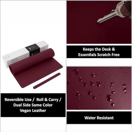 V-CUBE Designs Desk Mat|90X45cm|2.4mm Thick(Padded)|Premium Vegan Leather Laptop Mat/Extended Mouse Pad/Stitched, Reversible, Sturdy Deskspread |High Tear/Peel Strength|Anti-Slip,Splash-Proof| Maroon - Image 3
