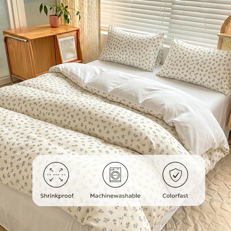 3pcs Korean Style Duvet Cover Set, Ins Style New American Small Floral Duvet Cover Set, 1 Duvet Cover + 2 Pillowcases, Comfortable And Breathable, Machine Washable And Hand Washable, No Fading Or Deformation, Suitable for All Seasons - Image 2