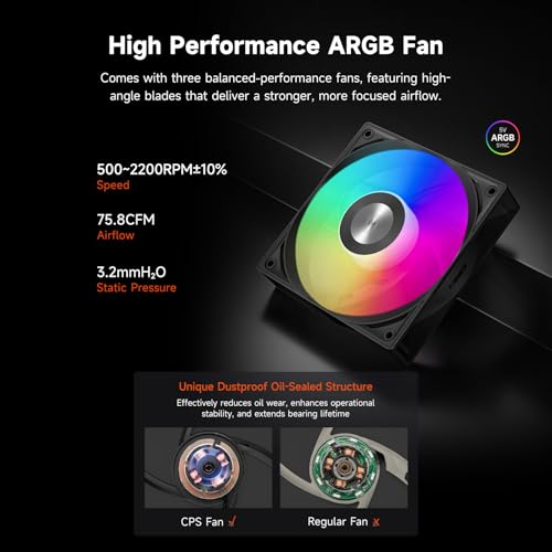 PCCOOLER Liquid CPU Cooler ARGB Display, 360mm AIO with 2.8-Inch LCD Screen, Ceramic Bearing Pump, 3×120mm ARGB PWM Fans, Aluminum Radiator, Intel LGA 1851/1700 & AMD AM5 Compatible(GT360M Black) - Image 4