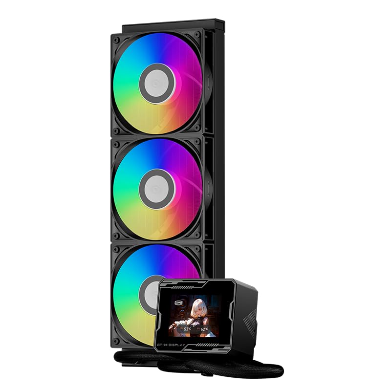 PCCOOLER Liquid CPU Cooler ARGB Display, 360mm AIO with 2.8-Inch LCD Screen, Ceramic Bearing Pump, 3×120mm ARGB PWM Fans, Aluminum Radiator, Intel LGA 1851/1700 & AMD AM5 Compatible(GT360M Black) - Image 1