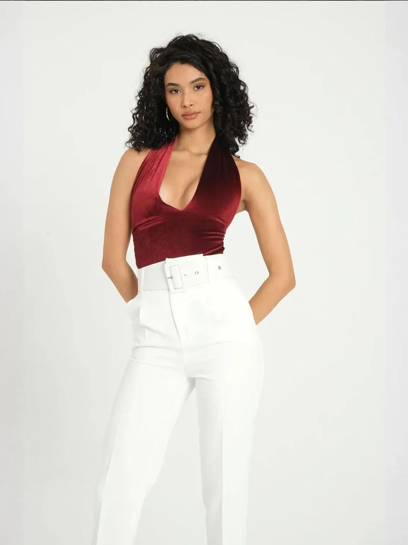 HICCUP Plunge Neck Velvet Backless Sleeveless Body