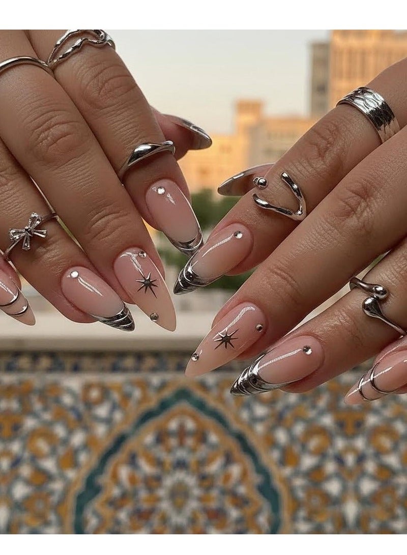 مافيك طقم أظافر تركيب فرنسية 24 قطعة من maffick مع ملقط وعجلة زينة (نجوم وأقمار) - أظافر صناعية متوسطة الطول ([كوفين / مربع]) مع لاصق “سوبر هولد” - مجموعة أظافر مستعارة قابلة لإعادة الاستخدام (بدون صمغ) - Image 4