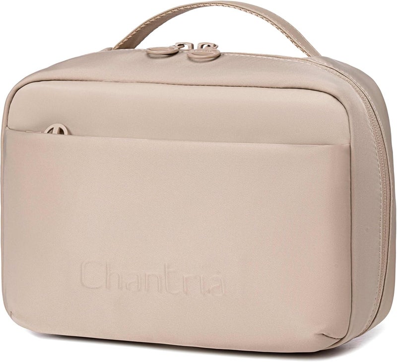 Chantria Premium Lightweight Carry All Cosmetic Bag for Women Water Resistant Multifunctional Clutch Bag with Multiple Pockets and 180° Degree Opening, CB00793 (Khaki) - Image 1
