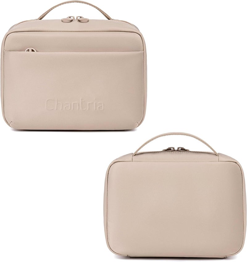 Chantria Premium Lightweight Carry All Cosmetic Bag for Women Water Resistant Multifunctional Clutch Bag with Multiple Pockets and 180° Degree Opening, CB00793 (Khaki) - Image 3