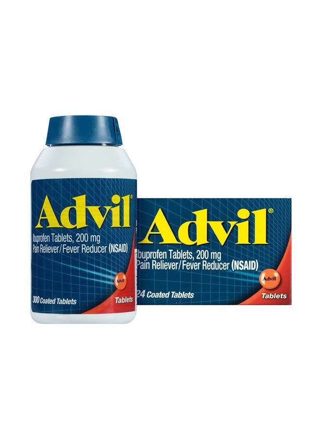 Advil مسكن للألم وخافض للحرارة، دواء لتسكين الألم يحتوي على إيبوبروفين 200 مجم لعلاج الصداع وآلام الظهر وآلام الدورة الشهرية وتسكين آلام المفاصل - 300+24 قرصًا مغلفًا - Image 1