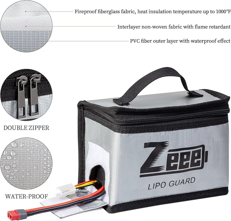 Zeee Lipo Bag Fireproof Battery Safe Bag Explosionproof Bag Lipo Battery Storage Guard Safe Pouch for Charge and Storage (2 Pack) - Image 4