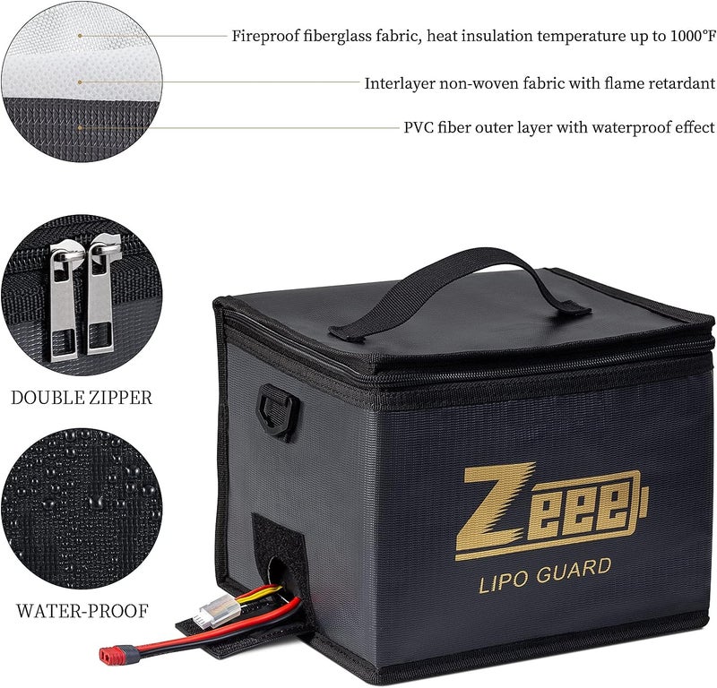 Zeee Lipo Bag Fireproof Battery Safe Bag Explosionproof Bag Lipo Battery Storage Guard Safe Pouch for Charge and Storage (2 Pack) - Image 3