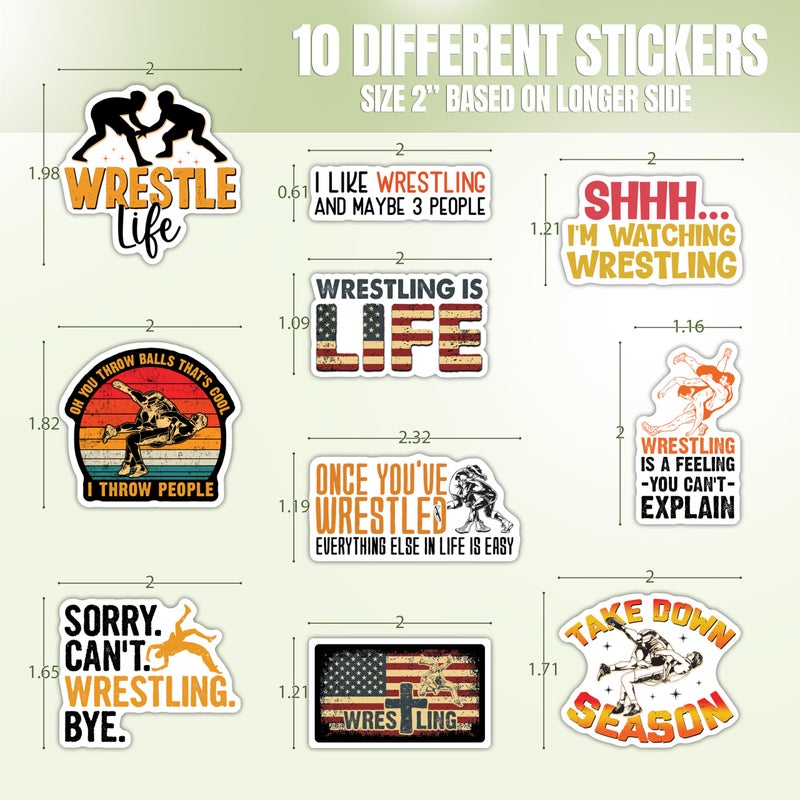 TAYTA 10pcs Wrestling Sticker Sheet, Funny and Cute Vinyl Decals for Wrestlers, Teams, and Coaches, Waterproof, UV-Resistant, for Laptop, Water Bottle, Journal, Locker, Phone Case - Image 2