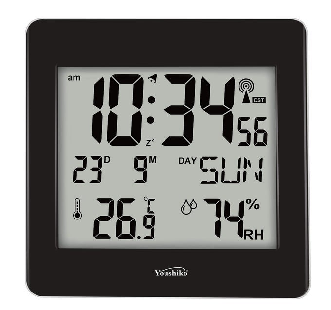 LARGE JUMBO LCD RADIO CONTROLLED UK IRELAND VERSIONPREMIUM QUALITYCLEAR DISPLAY SILENT WALL CLOCK WITH TEMPERATURE AND HUMIDITY DISPLAY