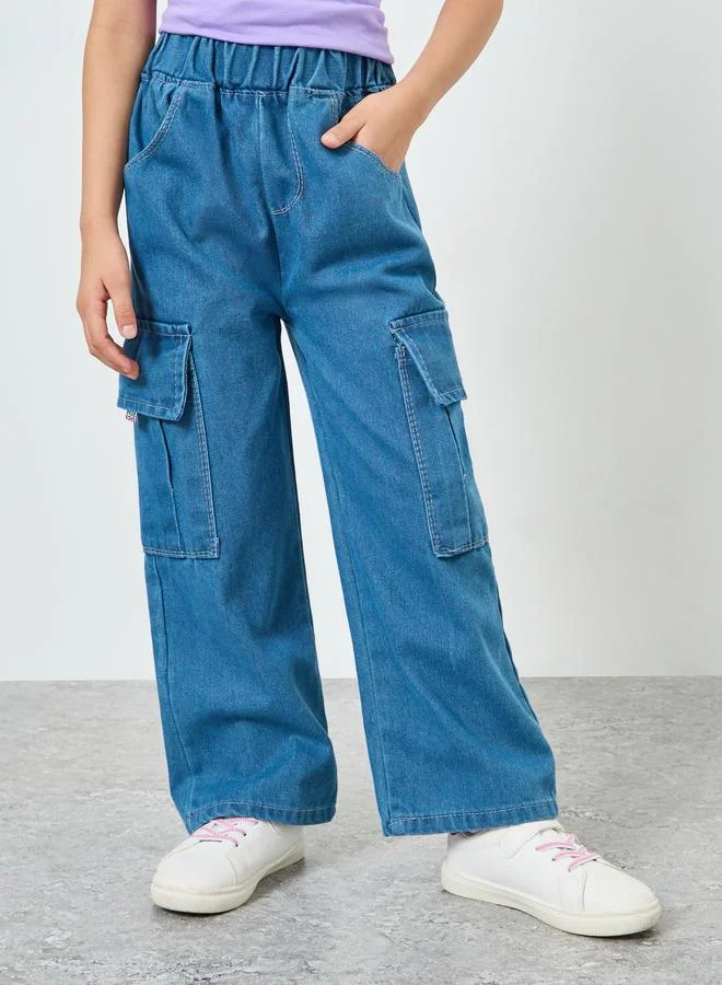 Styli Girls Regular Fit Jeans with Cargo Pockets