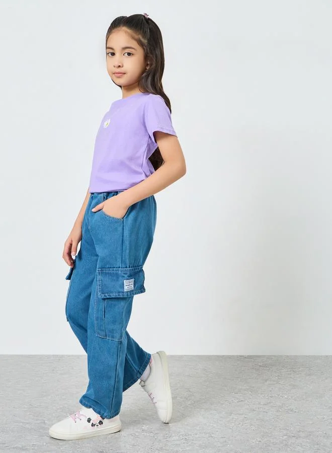 Styli Girls Regular Fit Jeans with Cargo Pockets