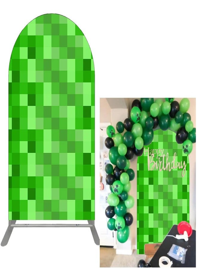 FiVan Arched Backdrop 3x6.5ft Green Mosaic Arch Wall Covers Stretchy Photography Background for Game Party Decorations Baby Birthday Banner Parties Props - Image 1