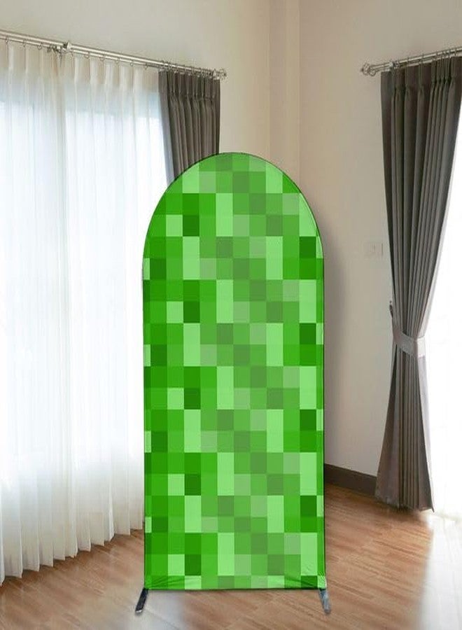 FiVan Arched Backdrop 3x6.5ft Green Mosaic Arch Wall Covers Stretchy Photography Background for Game Party Decorations Baby Birthday Banner Parties Props - Image 2