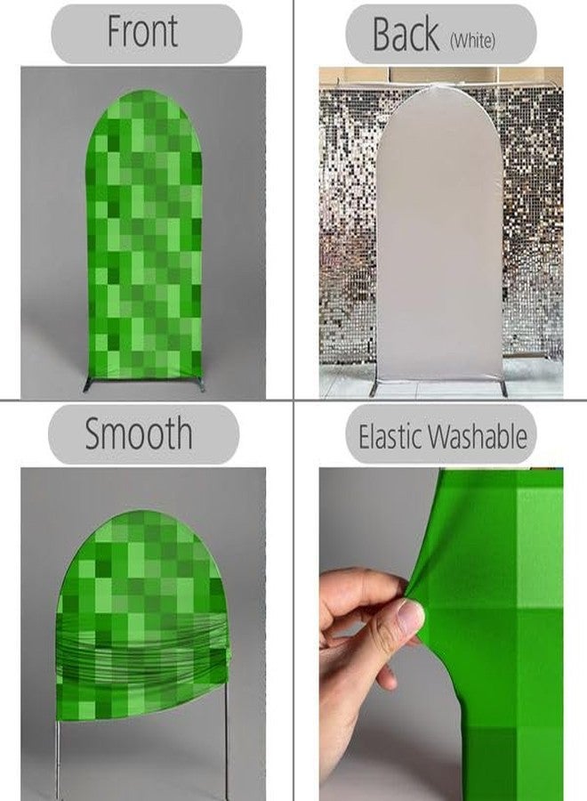 FiVan Arched Backdrop 3x6.5ft Green Mosaic Arch Wall Covers Stretchy Photography Background for Game Party Decorations Baby Birthday Banner Parties Props - Image 3