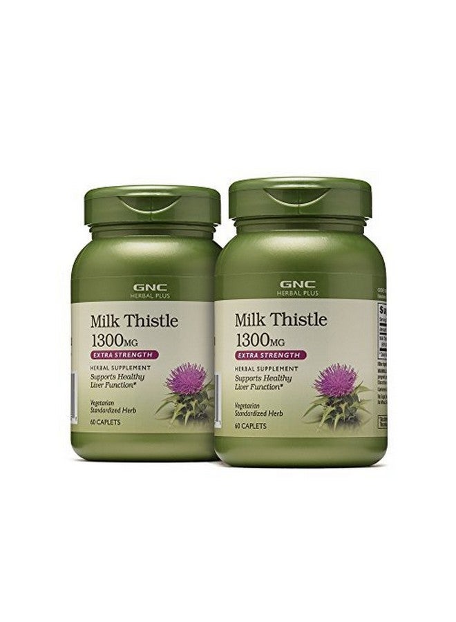 GNC Herbal Plus Milk Thistle 1300mg, Twin Pack, 60 Caplets Each, Supports Healthy Liver - Image 1