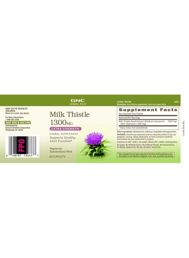 GNC Herbal Plus Milk Thistle 1300mg, Twin Pack, 60 Caplets Each, Supports Healthy Liver - Image 3