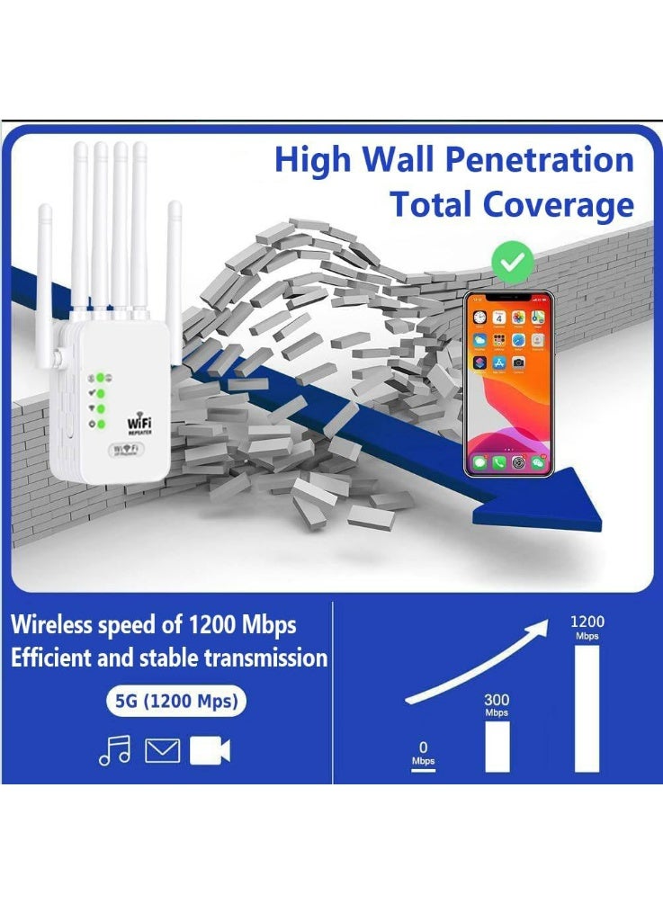 HaDoii Wireless WiFi Signal Repeater, 1200Mbps, 5G/2.4G Dual Band WiFi Wireless Extender with Ethernet Port, Wireless WiFi Booster, One-touch Setting, Plug And Play - White - Image 5