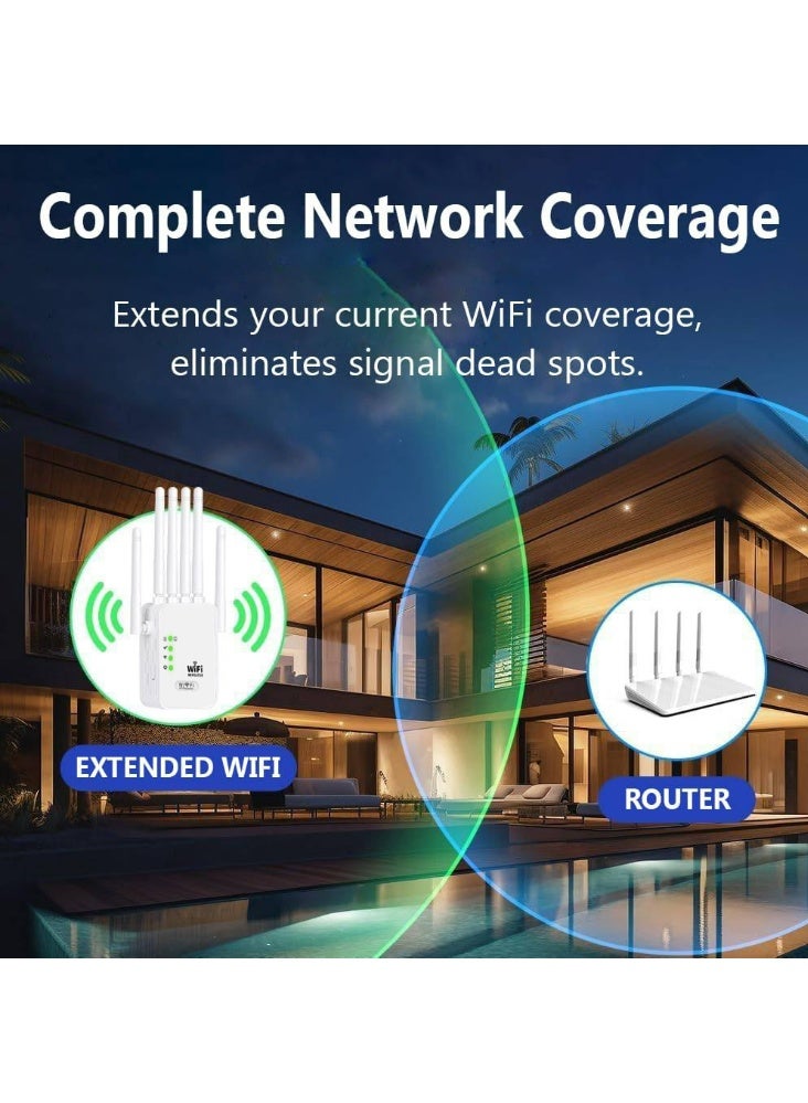 HaDoii Wireless WiFi Signal Repeater, 1200Mbps, 5G/2.4G Dual Band WiFi Wireless Extender with Ethernet Port, Wireless WiFi Booster, One-touch Setting, Plug And Play - White - Image 2