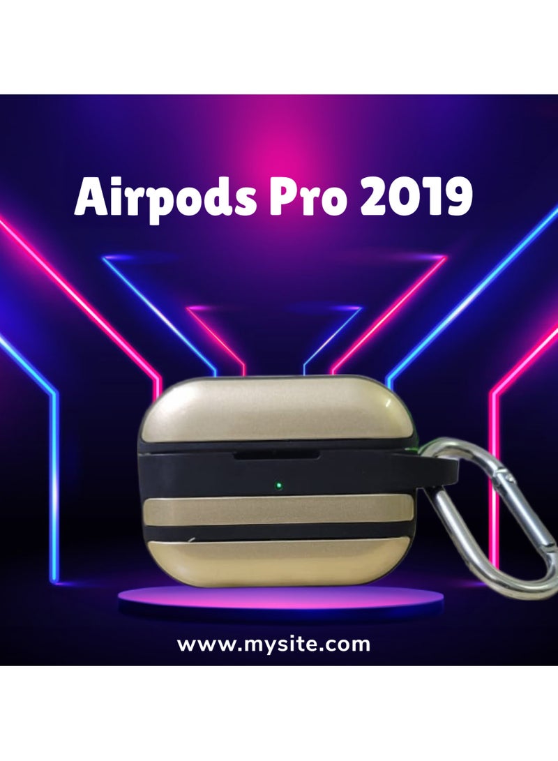 Protective Silicone Case Cover For Airpods Pro with Carabiner Hook Anti-Scratch, Anti-Slip Black/Gold - Image 2