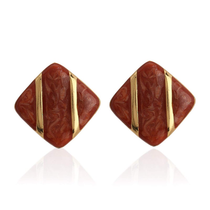 Estele 24Kt Gold Plated Diamond Shaped Stud Earrings With Red Colour Enamel For Girls and Women - Image 5