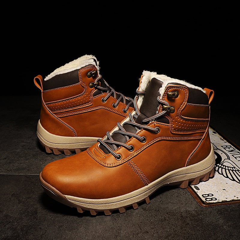 Thick Warm Mens Martin Boots Comfortable Casual Leather 858 light brown 