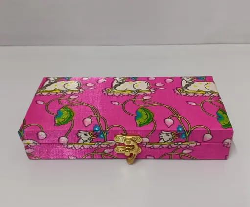 SHAKTISM SHAKTISM Decorative and Attractive Box Cash Box Shagun Box Jewellery Box Money Box Envelop Wedding Gift Box Bangel box With Cow Lotus Embroidery Design Pack of 1Pc Pink  - Image 3