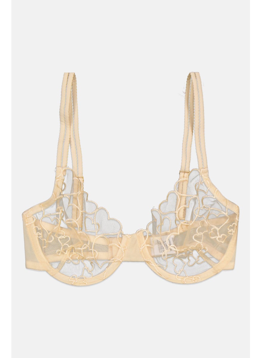 LOST INK Women Non Padded Textured Bra, Beige  - Image 1