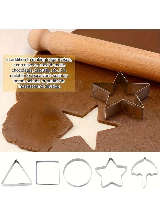 5 Pcs Stainless Steel Baking Mold Set Heavy Duty Cookie Cake Pastry Kit With Star Heart Triangle Round Shapes For Holiday Biscuits Sugar Cookies Pie Crusts Easy Clean Durable Baking Tools - Image 1