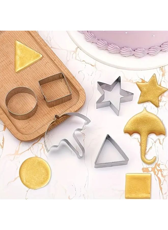 5 Pcs Stainless Steel Baking Mold Set Heavy Duty Cookie Cake Pastry Kit With Star Heart Triangle Round Shapes For Holiday Biscuits Sugar Cookies Pie Crusts Easy Clean Durable Baking Tools - Image 3