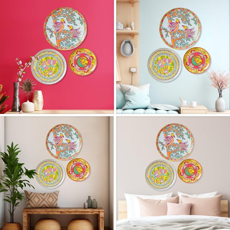 RITUALISTIC Madhubani Wall Plates for home decoration Wall decor items for living room Metal Wall dcor Gift items for women and men Home Dcor Gift Items Set of 3 plates - Image 5