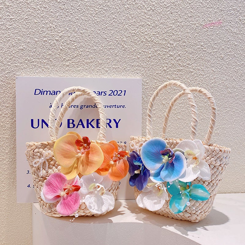 Bohemian Woven Small Handbag with Butterfly Orchid Flowers for Women, Beach Style - Image 5