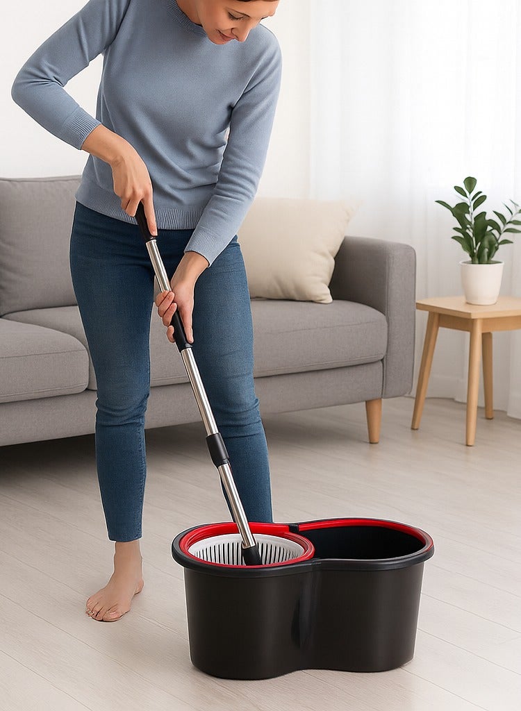 360° Spin Mop with Bucket – Self-Wringing Rotating Cleaning System – Stainless Steel Pole – Super Absorbent Microfiber Mop Head – Floor Cleaning Kit for Home, Office & Any Floor Tiles - Image 2