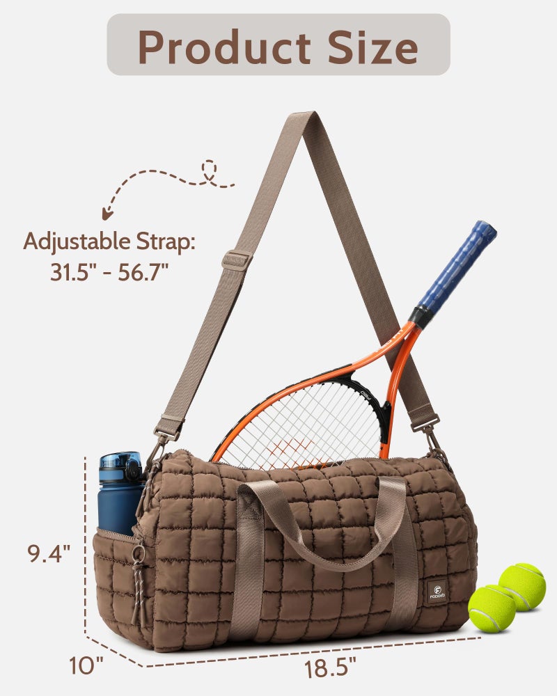 FODOKO Quilted Duffel Bag for Women, Puffer Gym Duffle Bag with Shoe Compartment Lightweight Large Crossbody Sport Bag Travel Tote Brown - Image 3