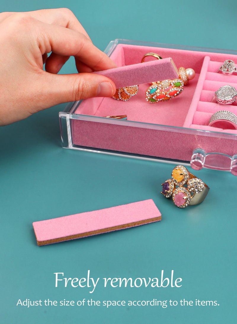HomarKet Acrylic Jewelry Storage Box Makeup Cosmetic Storage Organizer Box Clear Earring Rings Necklaces Bracelets Display Case with 3 Drawers Adjustable Jewelry Box Velvet Trays Grid - Image 5