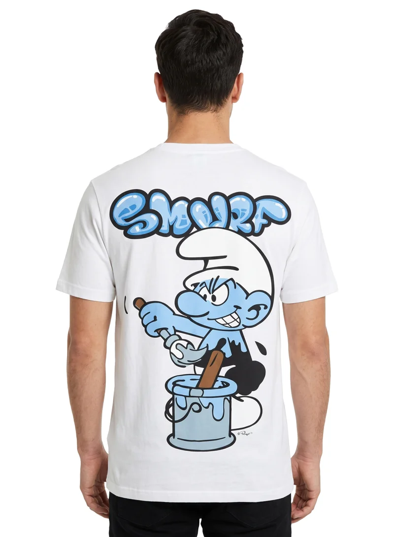 السنافر The Smurfs “Blue Squad” Men’s Regular T-Shirt | Smurf Character Back Print Casual Crew Neck Cotton Tee