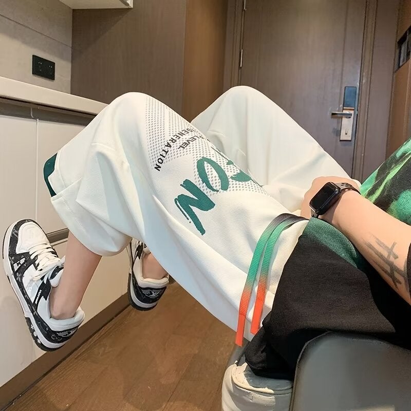 Fake Two-Piece Shorts Men'S Fashionable Casual Cropped Pants Teenagers Straight Loose Printed Cropped Pants - Image 5