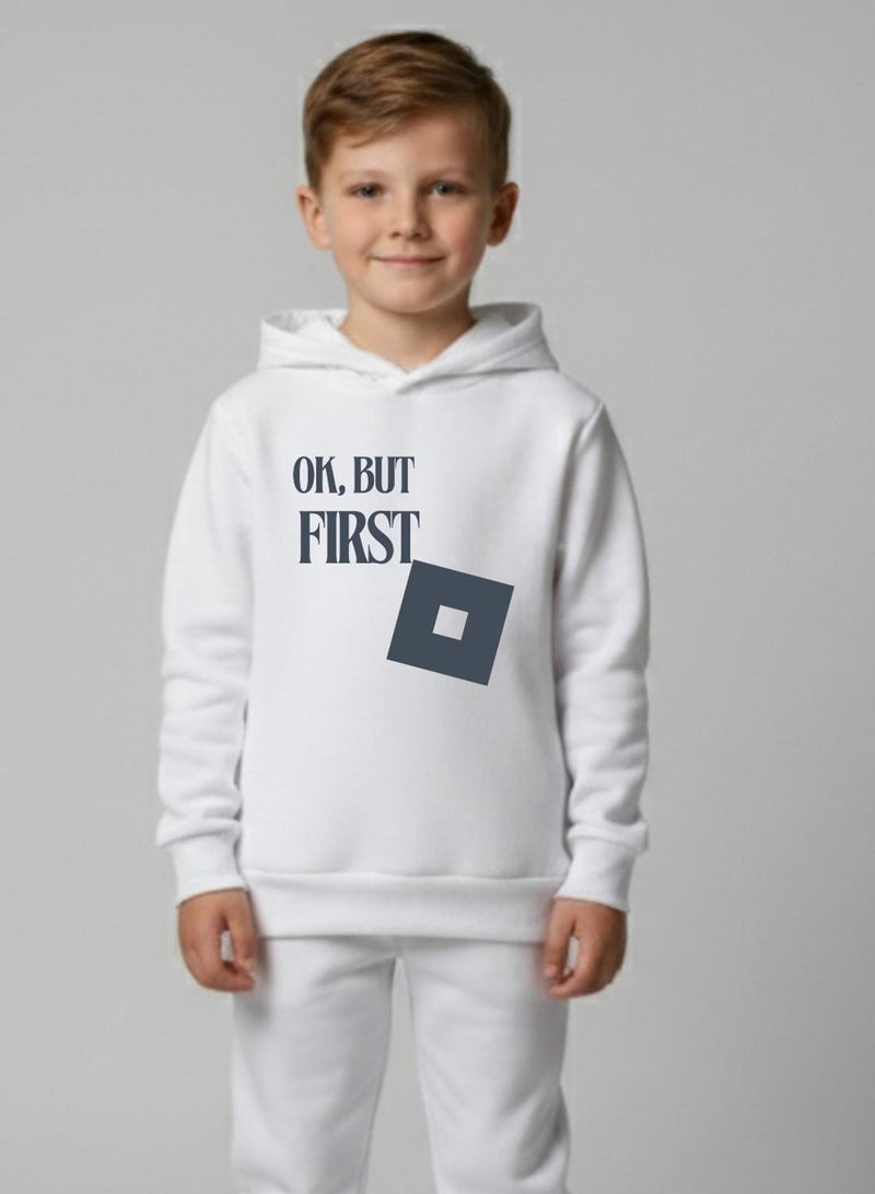 babyqlo Unisex White Winter Roblox Inspired Fleece Hoodie - Image 1