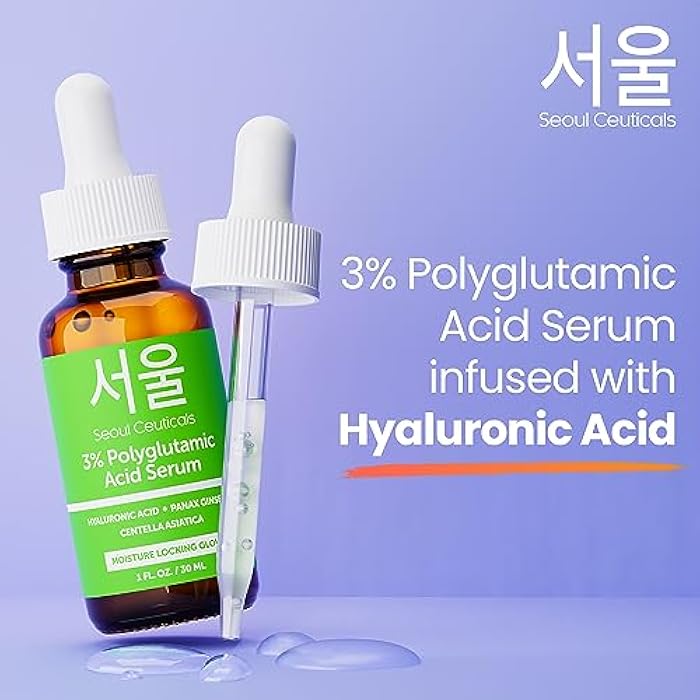 SeoulCeuticals Organic Polyglutamic Acid Serum - Korean Skin Care + Hyaluronic Acid + Centella Asiatica - K Beauty Anti Aging - Healthy Glowing Skin 1oz - Image 5