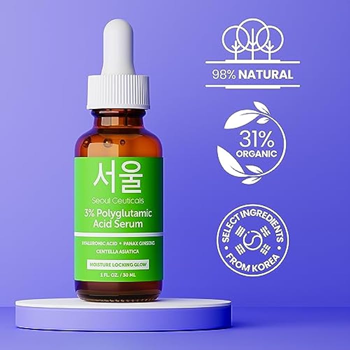 SeoulCeuticals Organic Polyglutamic Acid Serum - Korean Skin Care + Hyaluronic Acid + Centella Asiatica - K Beauty Anti Aging - Healthy Glowing Skin 1oz - Image 3