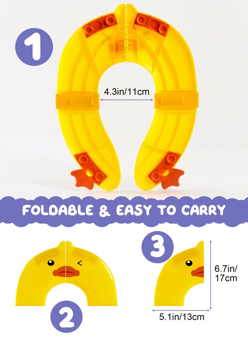 URbazaar Toilet Potty Training Seat Cover, Travel Toilet Seat, Folding Non Slip Silicone Pads, Travel Portable Reusable Kids Toddlers Boys Girls, Carry Bag (Yellow - Duck) - Image 3