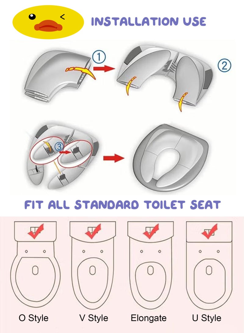 URbazaar Toilet Potty Training Seat Cover, Travel Toilet Seat, Folding Non Slip Silicone Pads, Travel Portable Reusable Kids Toddlers Boys Girls, Carry Bag (Yellow - Duck) - Image 4