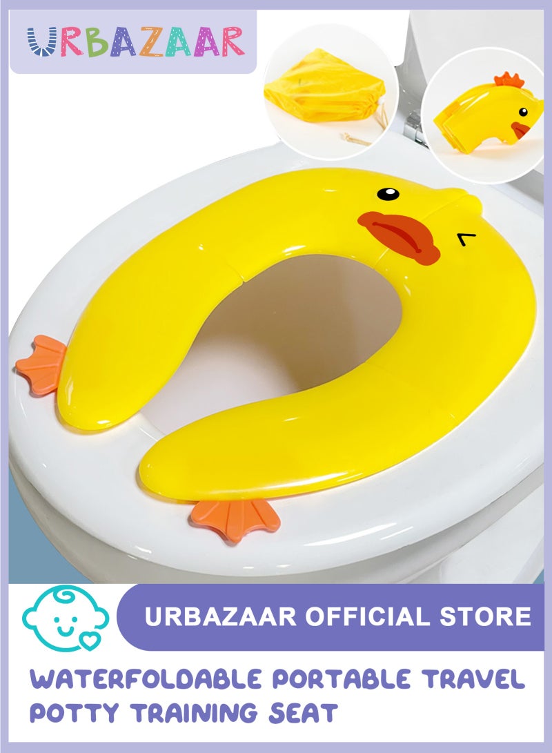 URbazaar Toilet Potty Training Seat Cover, Travel Toilet Seat, Folding Non Slip Silicone Pads, Travel Portable Reusable Kids Toddlers Boys Girls, Carry Bag (Yellow - Duck) - Image 1