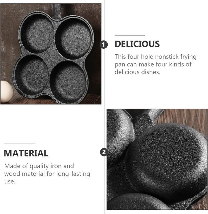 VICASKY Four-hole Egg Frying Pan Thick Cast Iron Hamburger Mold Non-stick Breakfast Skillet Kitchen Cooking Tool - Image 4