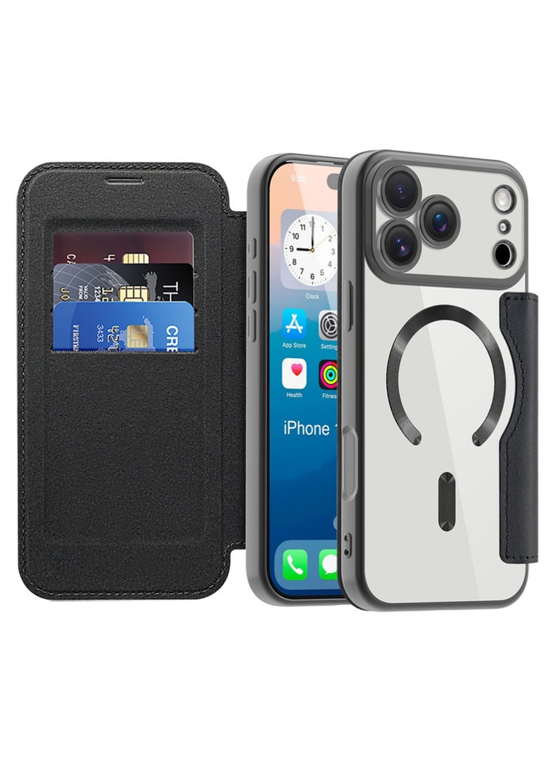X-level for iPhone 17 Pro Max Case 6.9" 2025, Clear Back Flip Wallet Case with RFID Blocking Card Slots & Camera Lens Protector, Compatible with MagSafe, PU Leather Protective Fold Cover with Stand, Black - Image 5