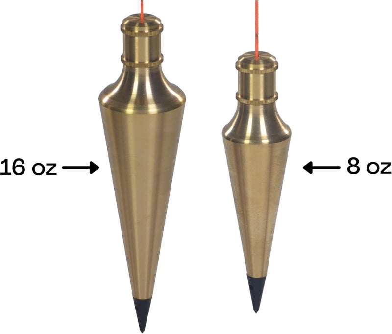 AWF PRO Store Plumb Bob Kit - 16 oz and 8 oz Solid Brass Plumb Bobs, 14 ft Retractable Line Reel with Magnetic Base, 2 Pencils, Pencil Sharpener, Carrying Case - Image 5