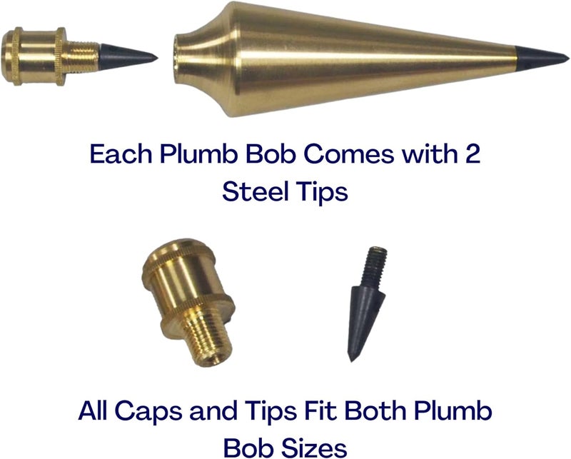 AWF PRO Store Plumb Bob Kit - 16 oz and 8 oz Solid Brass Plumb Bobs, 14 ft Retractable Line Reel with Magnetic Base, 2 Pencils, Pencil Sharpener, Carrying Case - Image 4