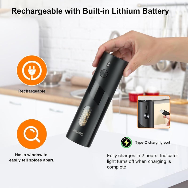 AIKARO - Electric Salt and Pepper Mill Automatic Spice Grinder, Rechargeable - Image 4